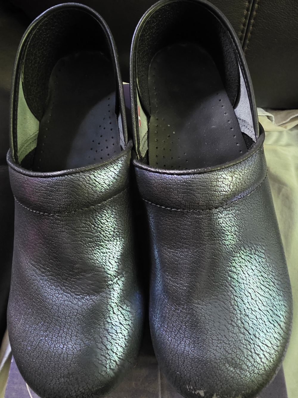 Sanita Black Slip-On Nursing Clogs with Iridescent Sheen